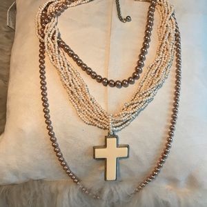 Coral and Cream pearl Statement Necklace set